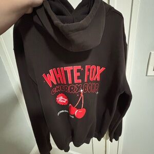 White Fox Boutique Black Hoodie with Red Print M/L